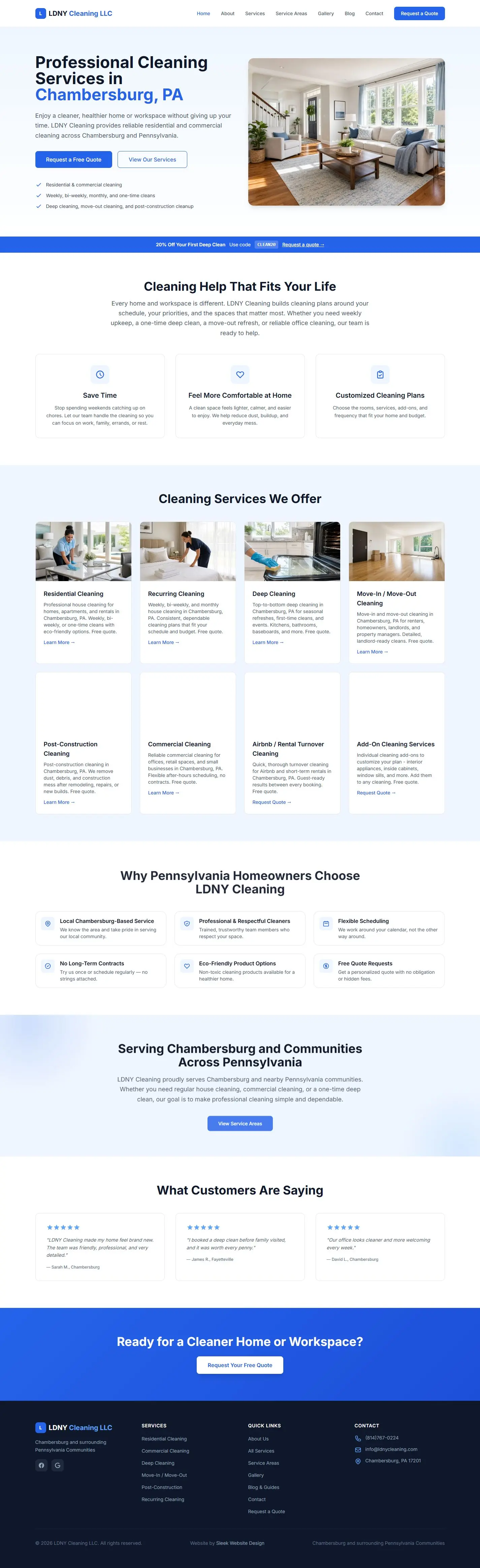 LDNY Cleaning website portfolio screenshot by Sleek Website Design