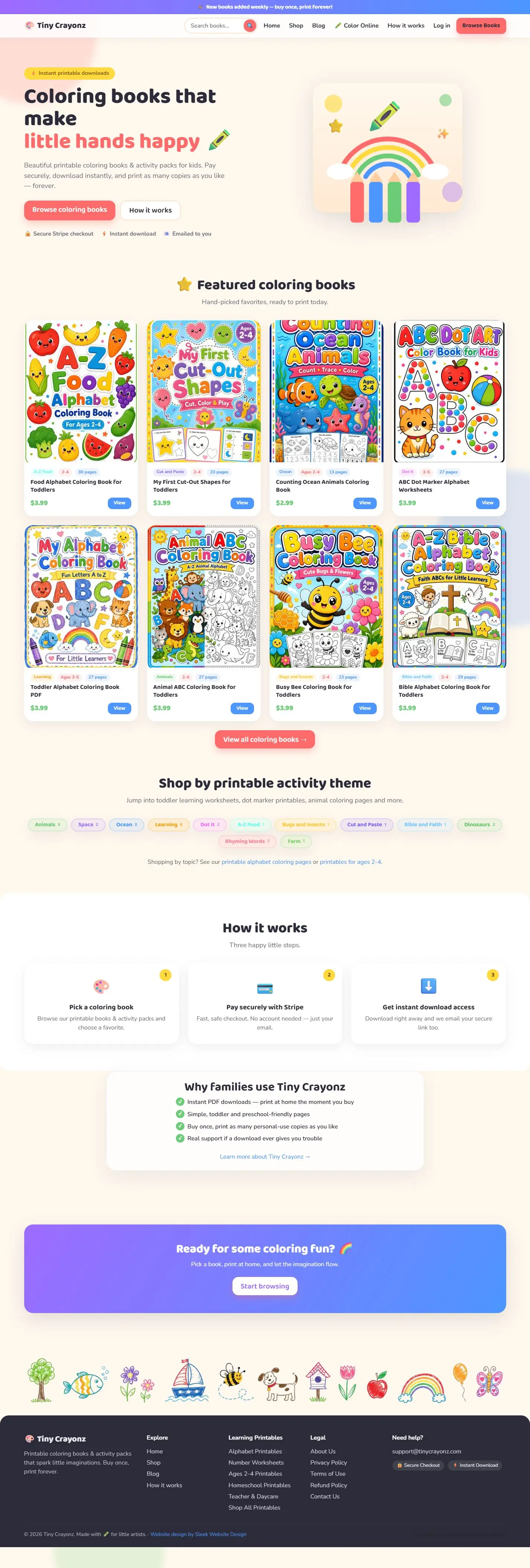 Tiny Crayonz website portfolio screenshot by Sleek Website Design