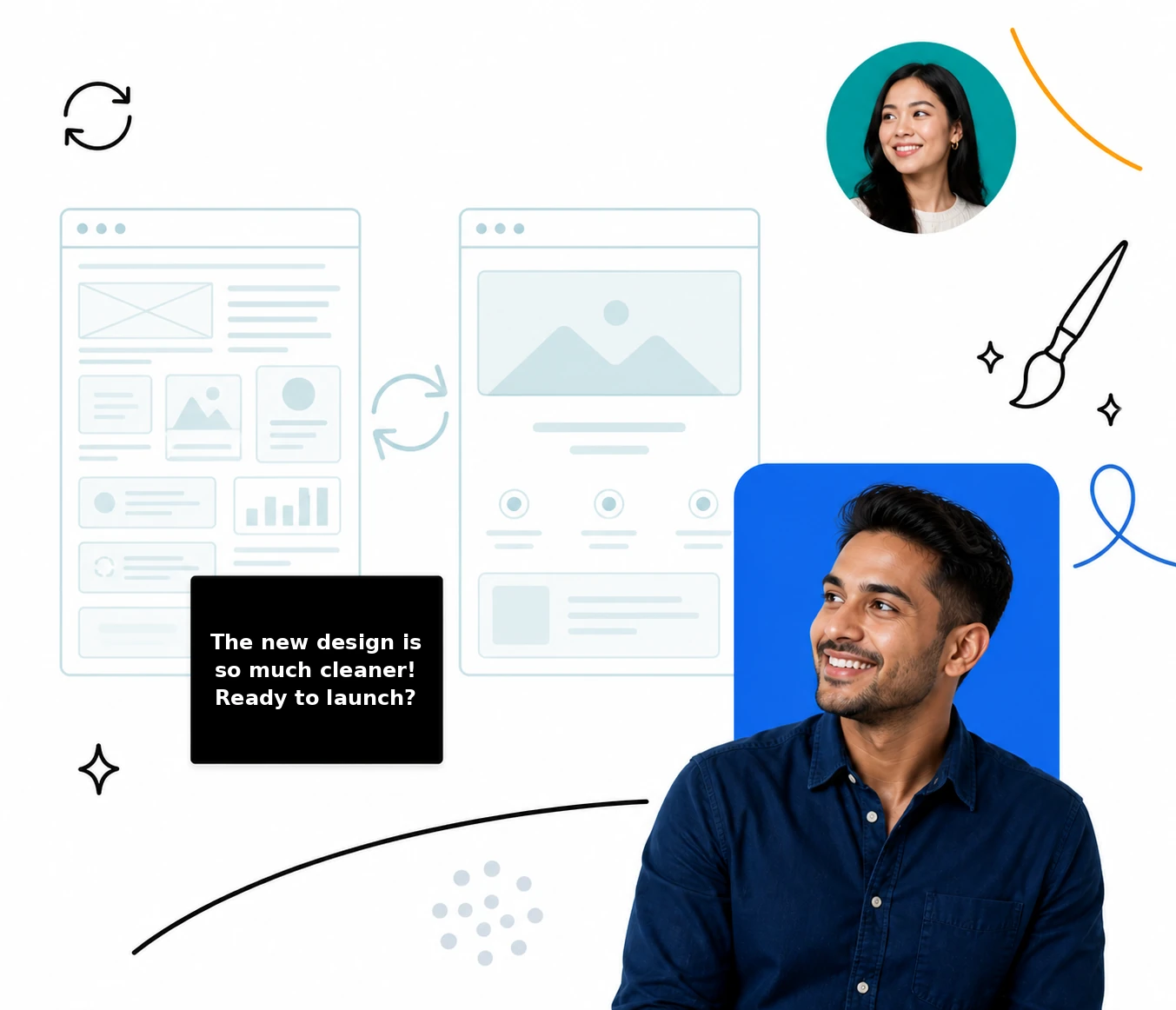 Website redesign illustration showing before-and-after layout transformation